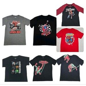 Lot Of 6 Boys Marvel Spiderman Short Sleeve T Shirt 5 XL 1 Large Black Gray Red